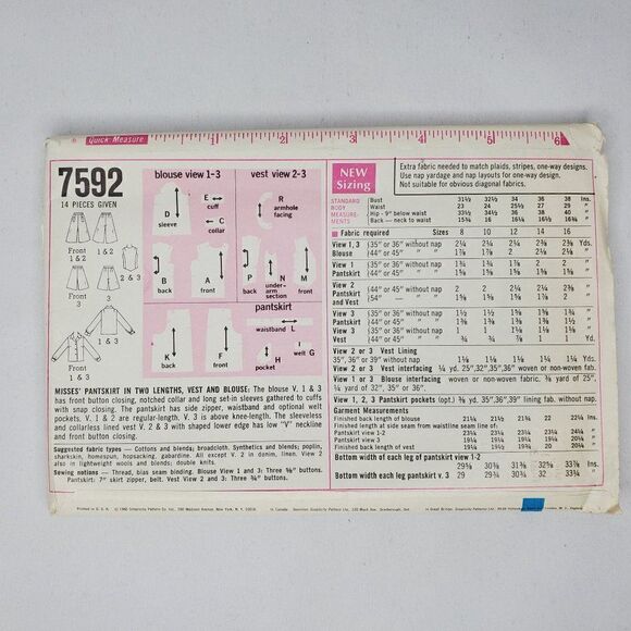 Vintage 60s Pattern Pantskirt Gauchos Vest Blouse 8 - 16 Simplicity 7592 Uncut - Picture 2 of 2